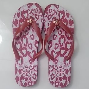 Tory Burch red,pink and white flip flops sz Large